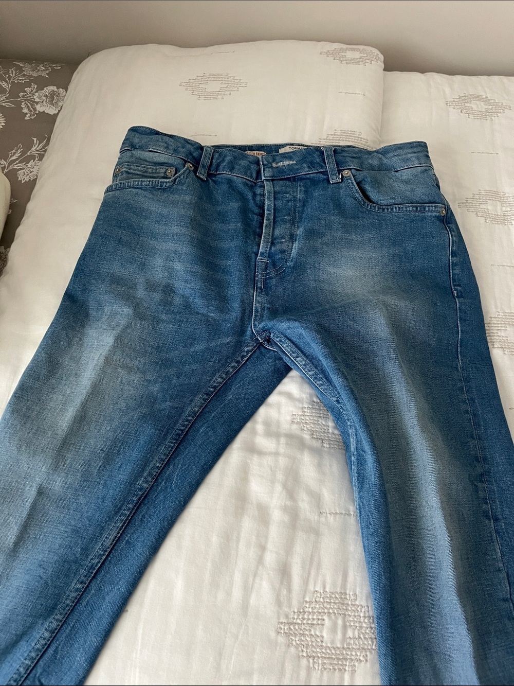 Topman Men's Mid Blue Slim-Straight Jeans
33 x31 button fly